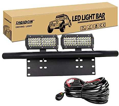 RIGIDON 2 Pcs 7 zoll 18cm 120W led arbeitsscheinwerfer mit 12V kabelbaum und kfz kennzeichenhalterung, Außen led spot strahler offroad beleuchtung für Auto SUV ATV LKW, 4x4 Fahrzeuge, 6000K Weiß
