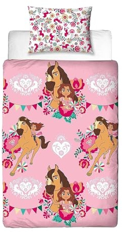 Spirit Single Duvet Cover Set Officially Licensed Fiesta Design | Pink Reversible 2 Sided Bedding Duvet Cover Official Merchandise Including Pillow Case