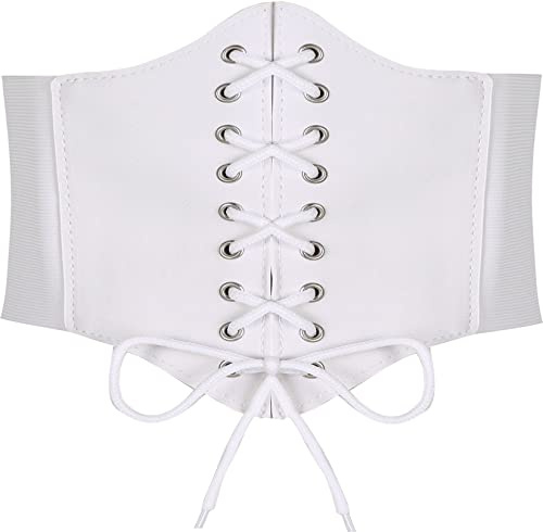 HOEREV Donne Ragazze Elastico Banda Larga Elastico Legato Waspie Corsetto Cintura in Vita,Bianco con bottone,XS