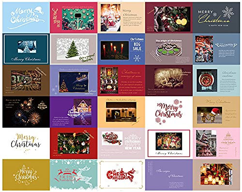 GIVBRO Weihnachts-Grußkarten, Vintage-Stil, Motiv: Merry Christmas, antike Blumen, Postkarten-Set für Hochzeit, Wanddekoration, 30 Stück