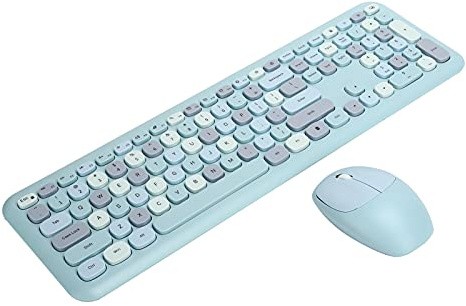 ciciglow Kabellose Tastatur und Maus-Kombination, Bunte Schreibmaschinentastatur mit Runder Taste und Nummernblock, 2,4 G USB Kawaii-Tastatur, Kompatibel mit Laptop/Computer(Blau)