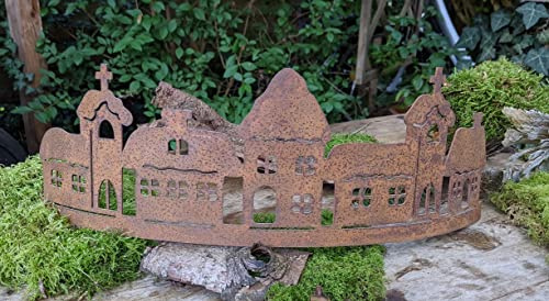 Deko Halbring Dorf 47 cm breit aus Metall in Edelrost Rost Weihnachten Advent