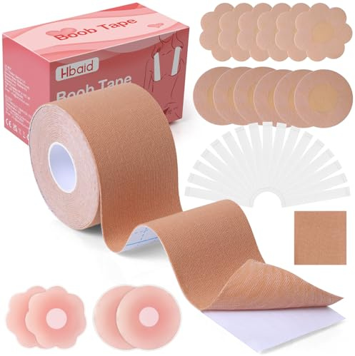 Hbaid Brust Tape Set mit 16pcs Nippelpads & 41pcs Fashion Tape | Klebe BH Push Up für Hochzeitskleider, Weihnachtsfeiern & Partys | Boob Tape mit Sicherheitsteststreifen für Abendrobe