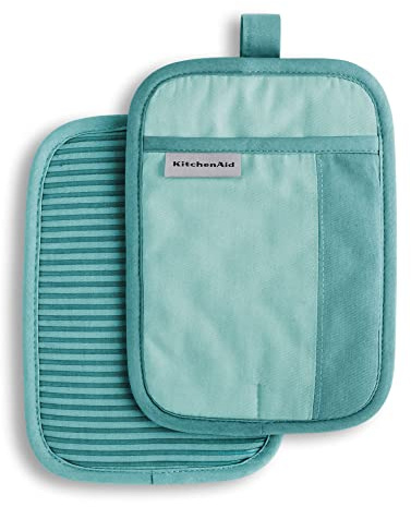 KitchenAid Beacon Two-Tone Non-Slip Pot Holder Set, Aqua Sky, 7x10, 2 Piece