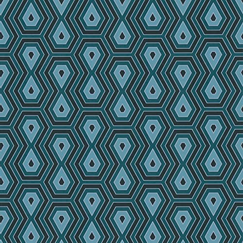Papier peint à motif géométrique vintage bleu & noir | Tapisserie bleu foncé à motifs style années 70 | Papier peint rétro pour cuisine