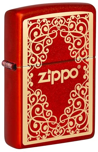 Zippo - Briquet Tempête Motif Décoratif, Rouge Métallisé, Gravure Laser, Rechargeable, Réutilisable, Coupe-Vent, Coffret Cadeau, Fabriqué Aux États-Unis
