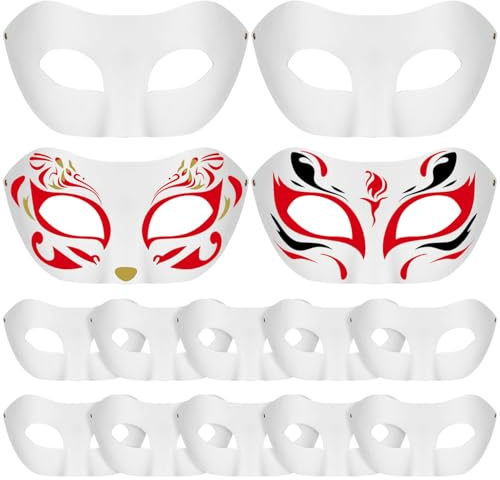 15 Stück Weiße Papiermasken zum Bemalen DIY Blanko Karneval Cosplay | Masken Bastelnmit Gummiband zum Basteln, DIY Weiße Papiermasken für Halloween, Fasching, Maskenball & Party Deko