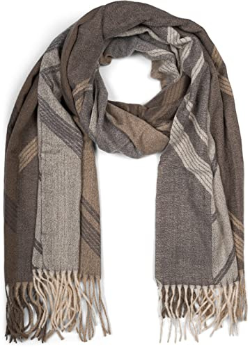 styleBREAKER Web halsduk för kvinnor med geometriskt mönster och fransar, varm vinterstola flerfärgad 01017150, Grå-beige, En Storlek