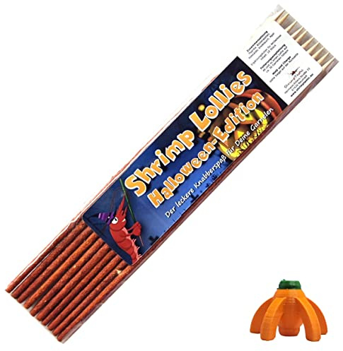 Schmitt Aquaristik Shrimp-Lollies Halloween (10 Stück + Halter) mit Kürbis und Knoblauch / Garnelen Lollies Futter Blütenpollen Sticks Futterstangen