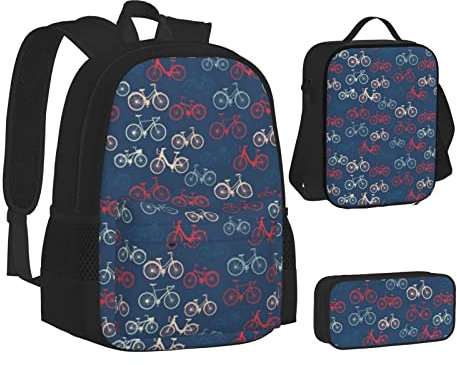 ASEELO Ensemble de 3 sacs à dos de vélo légers avec sac à déjeuner et trousse à crayons pour enfants, Vélos, taille unique