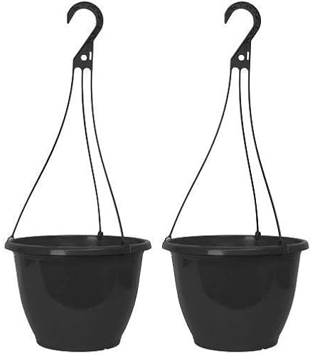 Muddy Hands Set of 2 – Black 5.7 Litre Plastic Hanging Basket Planters Outdoor Garden Round Flower Plant Pots Decoration