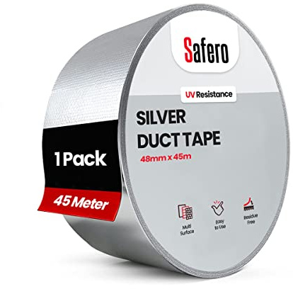Safero Silver Duct Tape 48mm X 45 Meter | Strong Adhesive Gaffer Tape Water Resistance | Grey Tape Ideally Used to Repair Wrap Strong Packing Boxes | Cloth Tape for Indoor/Outdoor