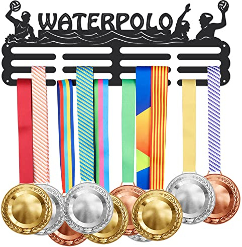 SUPERDANT Wasserball Medaillenhalter Für Wasserball Medaillen Aufbewahrung Spieler Schwarz Stabile Metall Wandhalterung Medaillen Aufhänger Trophäenhalter Geschenke für Sportler Kinder