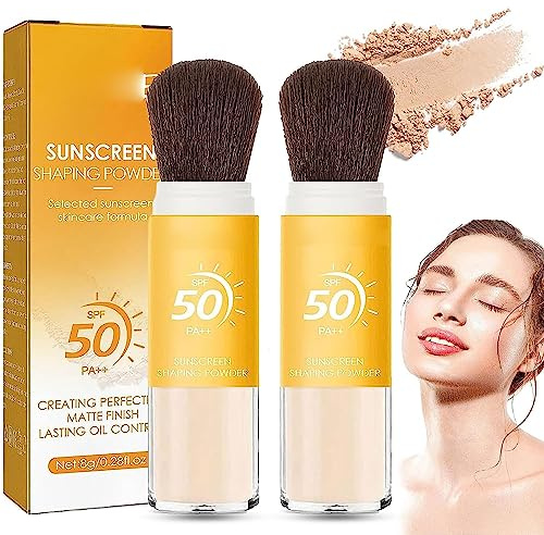 Mineralisches Sonnenschutz-Puder für natürlichen Hautschutz, Sonnenschutz-Einstellungspuder LSF 50,loses Puder mit Pinsel, natürliches mineralisches Make-up-Einstellungspuder, durchscheinend (2 Stück)