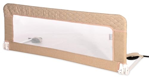 Lorelli Baby Bettgitter Rausfallschutz 127cm, Kinder Bettschutzgitter Safety Night, Kinderbettgitter, Kinderbett Kinderbettschutzgitter, klappbar, tragbar, extra hoch 40cm, Hellbraun