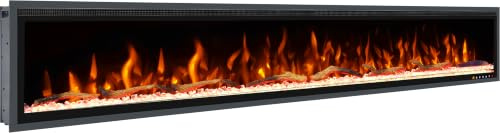 Wärme Firebox Panoramic 100 254cm Electric Fireplace for Media Walls – Low-Reflection Glass, Logs & Crystals Included, Multi-Colour Flames, Super-Quiet 40dB Fan Heater, Remote Control