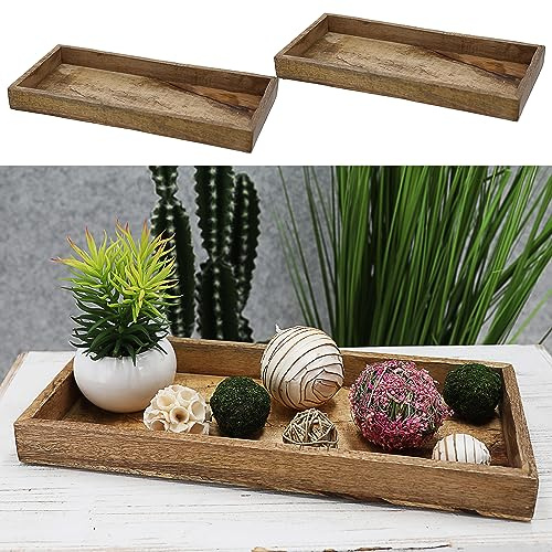 Cepewa Dekoschale Schneidebrett Teller | Mangoholz natur | Servierschale Tablett Schale Vesperbrett (1 x 2er Set Dekoschale 40x18x3,5cm)