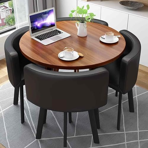 SWHSWQ Kleiner Esstisch mit 4 Stühlen, Runde Esstische, Coffee Table, 5-teilige Stuhlsets mit Pu-rückenlehne, Tragfähigkeit 200 Kg