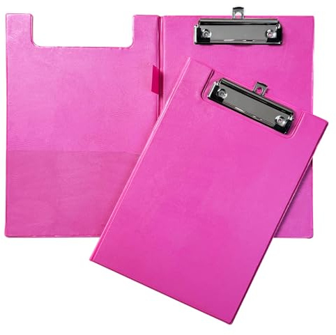 Janrax Pink Foldover Klemmbrett - A5 Faltbares Klemmbrett mit Vorderdeckel, Innentasche & Aufhängehaken