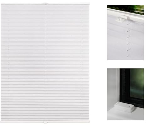 metablo Plissee auf Maß mit Crushed Optik zum Festschrauben in der Fensterfalz Sichtschutz Blickdicht für Fenster und Tür Weiß B: 81-90 cm, H: 201-250 cm