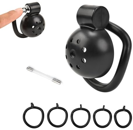 Male Chastity Cage for Men Flat Chastity Devices Lock Design Small Chastity Cage Male Penis Cage Cock Cage BDSM Toys for Couples Sex 680 (Silicone Tube,Black)