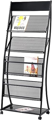 GaRcan Prospektständer, bodenstehender Zeitschriftenständer, 4-lagiger Metallnetzhalter, Zeitungsständer, 64 x 35,5 x 159 cm, für Wartezimmer/Empfangsbereich (Schwarz)