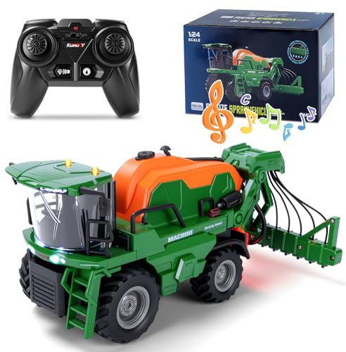 Ulikey Ferngesteuerter Traktor, RC Spritzen Fahrzeug Kindertraktor, Trecker Spielzeug mit Anhänger, Licht und Ton, Bauernhof LKW Spielzeug Geschenk für Kinder ab 4 5 6 Jahre