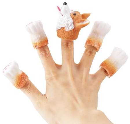 Andux 5pcs Tier Finger Puppets Realistische Gummi Tier Rolle Spielen Finger Puppets Set ZJWO-01 (Shiba Inu)