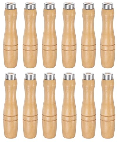 QUARKZMAN 12 Piezas de Mango de Lima de Madera de 4.13 Pulgadas y 4.8 mm de Diámetro con Agujero Redondo Mangos Ergonómicos con Collar Metálico para Limas de Metal de 6 Pulgadas
