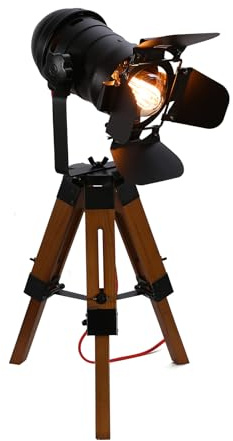 AUYART Lampada da tavolo vintage con treppiede, in legno, illuminazione antica, per casa, sottotetto, cinema, adatta per camera da letto, sala da pranzo, cinema, 65 x 32 cm