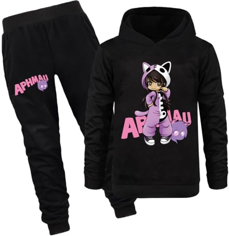 ZhanQuan APHMAU Girls Tracksuit Set Hoodie with Jogging Pants 2 Pieces/set Kids Casual Sweatshirts Outfits 1-13 Years（Black-150cm）