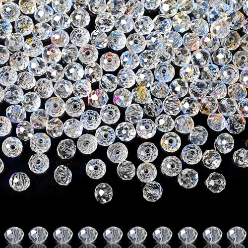 ZHIYUXI 400pcs Crystal Beads Glass Beads for Jewelry Making Suncatchers 6mm White Beads Clear Beads Rondelle Sun Catcher Beads Assortment Bulk Beads for Bracelets Arts and Crafts