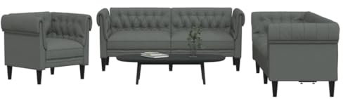 Homgoday 3-TLG. Sofagarnitur Loungesofa Wohnzimmersofa Sofa Couch Couchgarnitur Moderner Doppelsofa Gästesofa Sitzmöbel für Wohnzimmer Büro Dunkelgrau Stoff