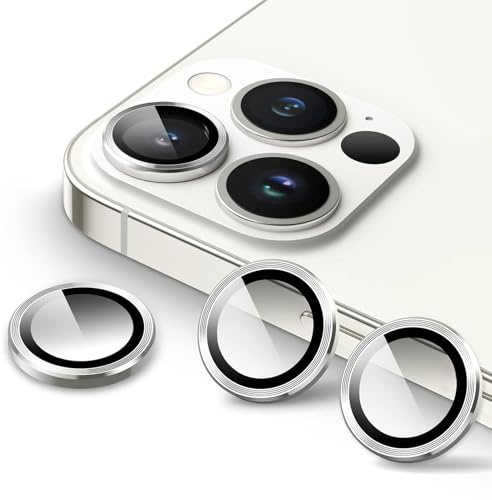 3 Pièces Protection Objectif Caméra pour iPhone 15 Pro /iPhone 15 Pro Max, Dureté 9H Protection Camera Verre Trempé Anti-Rayure Objectif, Protecteurs Résistants aux Chocs, Installation Facile, Argent