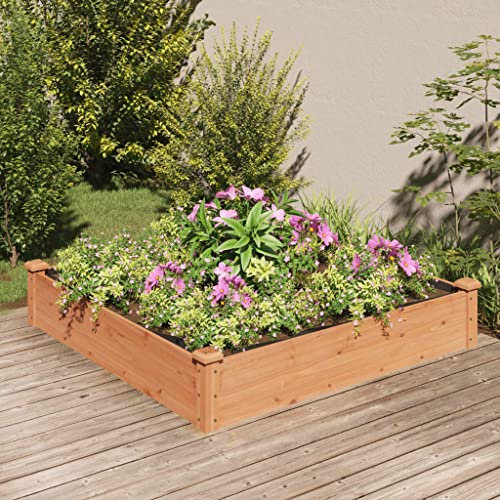 ShGaxin Hochbeet mit Einsatz Braun 120x120x25 cm Massivholz Tanne, Palettenrahmen, Hochteich, Gemüsebeet, Kräuterregal Balkon, Blumenbeet, Kräuterspirale, Tomatenbeet, Pflanzhochbeet - 364293