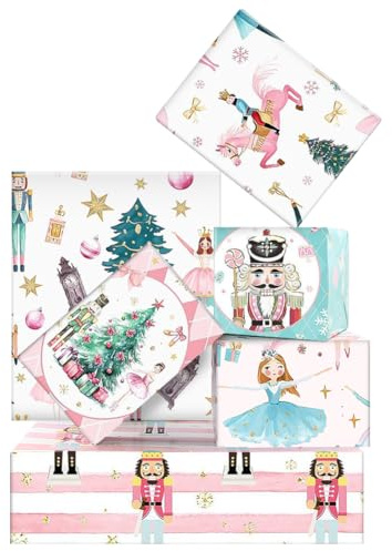 Carta da regalo di Natale, 6 fogli, Schiaccianoci di Natale, Principe Balletto, Carta da regalo per ragazze, confezione regalo per Natale, Capodanno, compleanno, ragazzi e ragazze