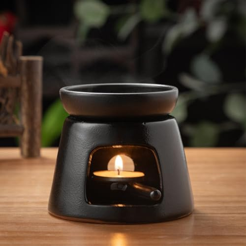 Warmself Aromalampe Teelichthalter aus Keramik Duftlampe aus Keramik Wachsschmelzbrenner Handgefertigt schwarz