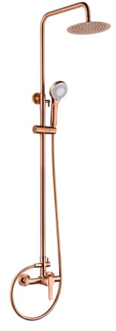 GALYON IMEX Barra doccia – Rubinetteria in ottone serie Roma, colonna doccia moderna, extra piatta con spruzzatore Ø20 cm, 3 posizioni, finitura antical. (Oro rosa spazzolato)