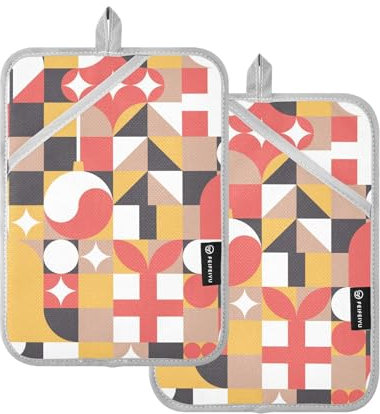 Topflappen für Küche, Ofenhandschuhe, Topflappen für Küche, heiße Pfannenhalter mit Taschen, hitzebeständig, Weihnachtsmuster, skandinavischer Stil, Feiertage, 2 Stück