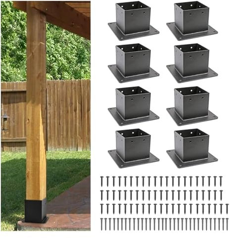 Stolpeankarbas, däckstolpsbas, 4x4 stolpbas (inre storlek 3,58x3,58) Kraftig stolpeankare Tjockt stål Mattsvart stolpar Fästen for däckstaket brevlåda Pergola(8pcs)