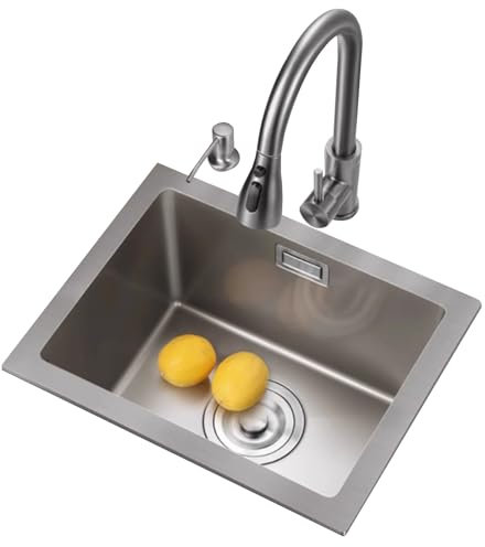 Cuisines Évier de bar en acier inoxydable Évier à une cuve avec robinet Mini lavabo à main Évier encastré sous le comptoir Petite vasque de nettoyage pour salon de thé et café(38 * 30cm)