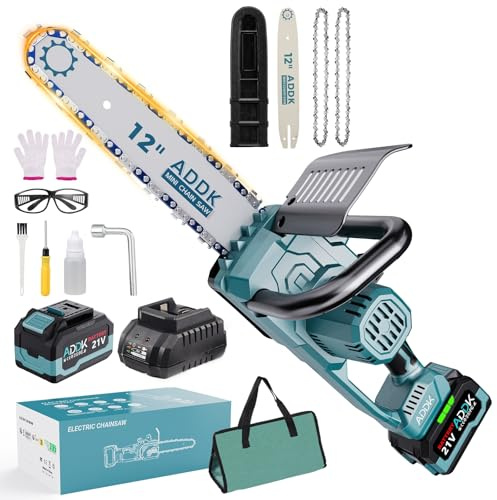 Mini Tronçonneuse à Batterie 12 Pouces, Tronconneuse Thermique Tronçonneuse sur batterie Tronçonneuse Électrique sans Fil Coupe Branche Electrique Scie, 2 chaîne de scie (12 Pouces)