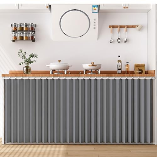 Aocet Schrankvorhänge Küche, Schrank-Vorhang Regal Vorhang zum Schiene, Faltbare Unterschrank Gardine Regalverkleidung Vorhang Staubvorhang für Kleiderschrank Badezimmer(Gray,Cabinet 100x100cm)
