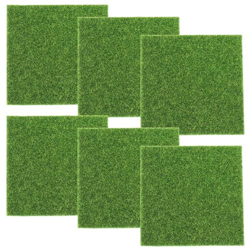 6 Stück Kunstrasen Miniaturgarten, Kunstrasen Teppich, 15x15cm Kunstrasen zum Basteln, Garten Kunstrasen Verzierung Moos, für Innen und Außenbereich Mikrolandschaft Terrasse Garten DIY Dekorationen