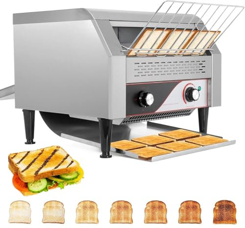 ZEEKYFOR Tostadora Comercial con Cinta Transportadora para Pan de Bagel y Alimentos Horneados, 300-450 Rebanadas por Hora, Tostadora Resistente de Acero Inoxidable para Restaurantes,450 Slices