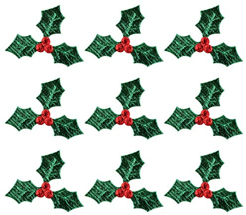 Garneck 100pezzi Agrifoglio Artigianale e Bacche Toppa Natalizia Per Decorazioni Fai Da Te Foglie Di Agrifoglio in Miniatura e Piccole Steli Di Bacche Per Abbellimenti