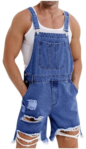 HAOLEI 2025 Peto Vaquero Hombre,Mono Vaquero Corto Mono Pantalones de Vaqueros Peto Trabajo Bib Suelto Jumpsuit con Bolsillos Casual Mezclilla Moda Fiesta Pant Jeans Roto Denim Pantalon Monos