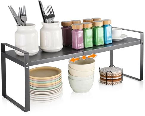 VINATO Küchenregal Schrankregal, (37-62 cm) Verstellbarer & Erweiterbarer Küchenorganizer, Regaleinsatz für Küchenschrank, Stabiles Schrankregal für Gewürze, Flaschen