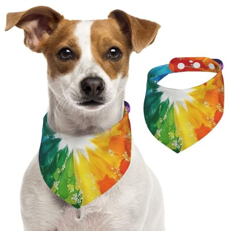 Generic Dreieckiges Halstuch, buntes Batikmuster, niedliches Hundehalstuch, verstellbar, mit Druckknöpfen, für Hunde, Welpen, Katzen