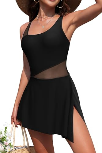 SHEKINI Womens One Piece Swimdress Swimsuit Side Tie Knot Swim Dresses | Flattering, Bathing Suit with Skirt